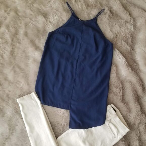NWT! Shilla Navy Asymmetrical Tank Top, Size Small - Picture 1 of 3